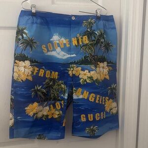 Gucci Blue Souvenir Print Men's Swim Shorts